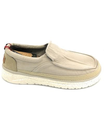 Wrangler Loafer Wm21063a-2022 In Beige Or Blue Canvas Casual Model A Comfortable Shoe Suitable For All Occasions. Spring-summer 2022 - Natural