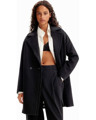 Desigual Coat_Stitch Woven Overcoat - Nero