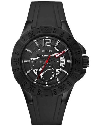 Guess U0034g3 Black Silicone Quartz Watch With Black Dial