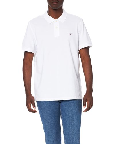 GANT Solid Pique Rugger Regular Fit Short Sleeve Polo Shirt - White