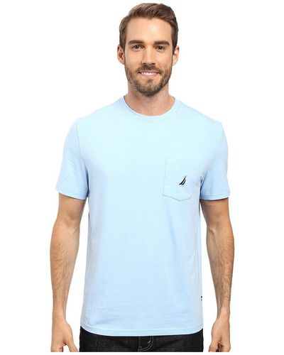 Nautica Herren Solid Crew Neck Short Sleeve Pocket T-Shirt - Blau