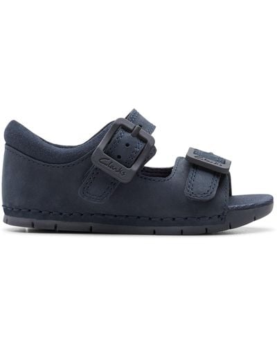 Clarks Baha Beach T Leather Sandals In Navy Wide Fit Size 4 - Blue