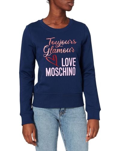 Love Moschino Maglione in cotone blu con design del marchio