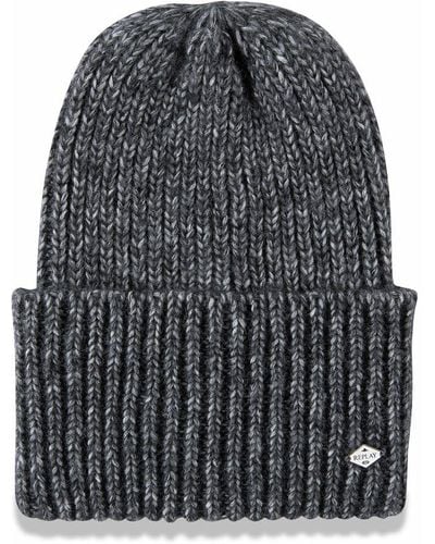 Replay Knitted Hat With Alpaca Fur - Black