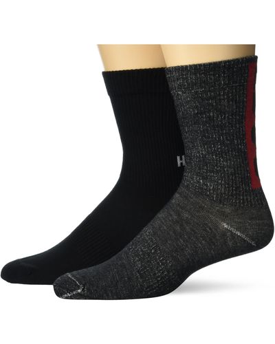 HUGO 2-pack Back Logo Quarter Length Ribbed Socks - Black