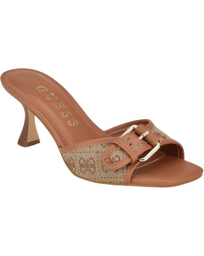 GUESS Women's Saile Heeled Sandal – Glamorous Satin Strappy Sandals With Baguette Stones