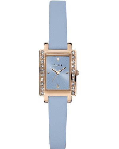 Guess S Analogue Classic Quartz Watch With Leather Strap W0888l5 - Blue