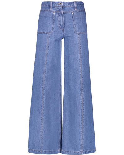 Gerry Weber Jeans Mir꞉JA Wide Leg aus Baumwoll-Leinen unifarben reguläre Länge Blue Denim 44 - Blau