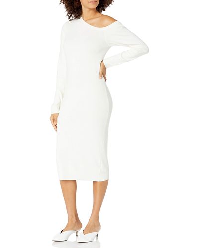 The Drop Giselle Asymmetric Neckline Midi Sweater Dress - White