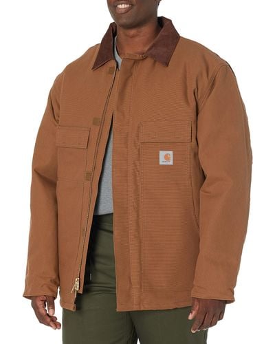 Carhartt Mens Loose Fit Firm Duck Insulated Traditional Coat Work Utility Outerwear - Brown