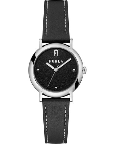 Furla Black Leather Strap Watch
