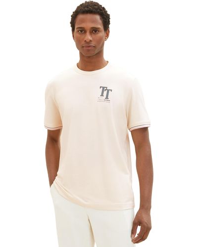 Tom Tailor 1037823 Basic T-Shirt mit kleinem Print - Weiß