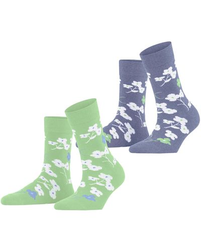Esprit Spring Flowers 2 Pack W So Cotton Patterned 2 Pairs Socks - Blue