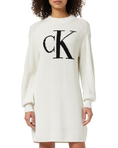 Calvin Klein Jumper Dress Intarsia Loose Long Sleeve - Grey