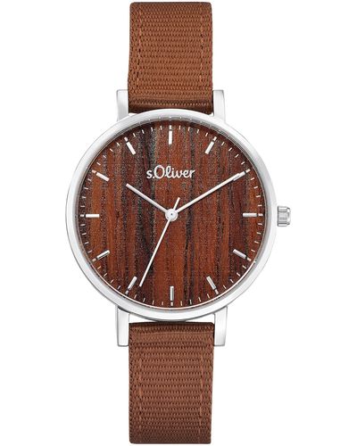 S.oliver Quarz Armbanduhr aus Edelstahl mit Nylon Armband - 2034595 - Braun