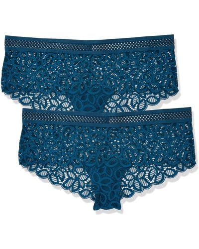 Iris & Lilly Slip Cheeky Hipster con Finiture in Pizzo Donna - Blu