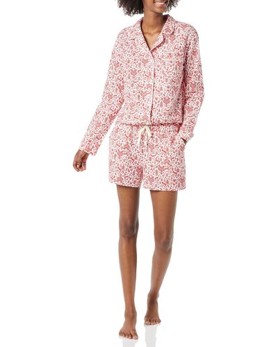 Amazon Essentials Leichter Schlafanzug aus Flanell-Gewebe mit Shorts - Pink