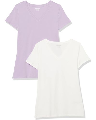 Amazon Essentials Camiseta de Cuello en v de ga Corta y Ajuste Clásico Mujer - Morado