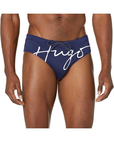 HUGO Badeslip Logo Schwimm-Slips - Blau