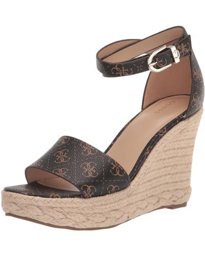 Guess Hidy Fashion Espadrille Wedge Sandals - Brown