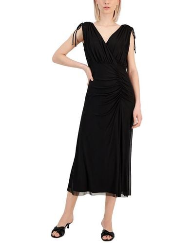 Anne Klein Tie Shoulder Surplice Midi Dress - Black
