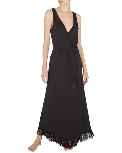 Emporio Armani Fringes Viscose Long Dress - Black