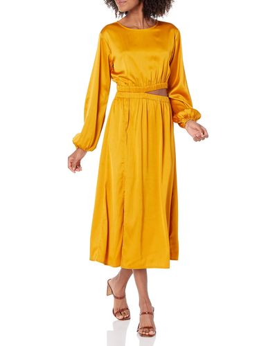 The Drop Jacob Long Sleeve Cutout Midi Dress - Yellow