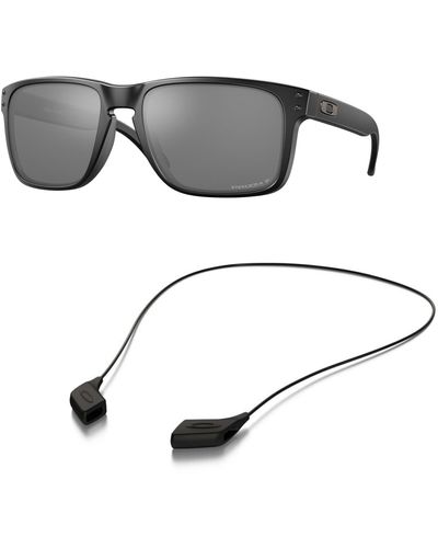 Oakley Sunglasses Bundle: Oo 9417 941705 Holbrook Xl Matte Black Prizm Accessory Shiny Black Leash Kit - Grey