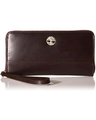 Timberland Womens Leather Rfid Zip Around Wallet Clutch With Strap Wristlet - Black