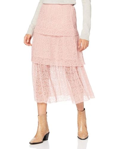 Miss Selfridge Petite Blush Lace Tiered Skirt Rock - Pink