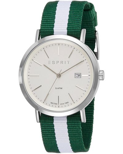 Esprit Datum klassisch Quarz Uhr mit Nylon Armband ES108361007 - Grün