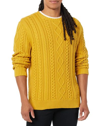 Amazon Essentials Pullover mit Langen Ärmeln und Rundhalsausschnitt aus 100% Baumwolle mit Zopfmuster - Gelb