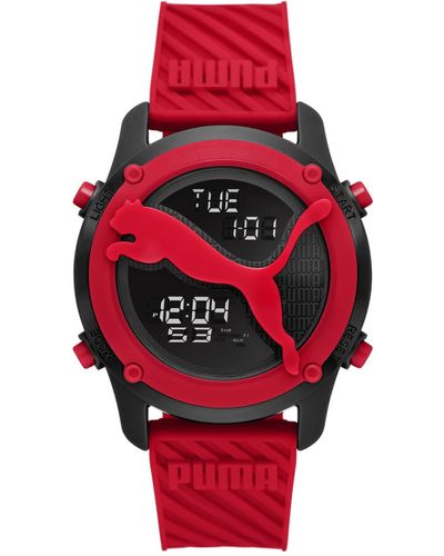 PUMA Digital Quartz Watch With Polyurethane Strap P5100 - Red