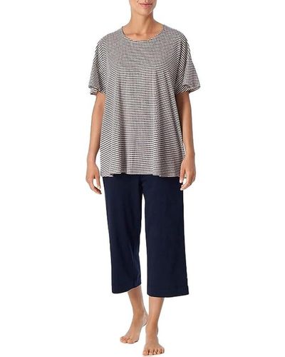Schiesser Schlafanzug Set 3/4 lang kurz Baumwolle Modal-Nightwear Pyjamaset - Blau