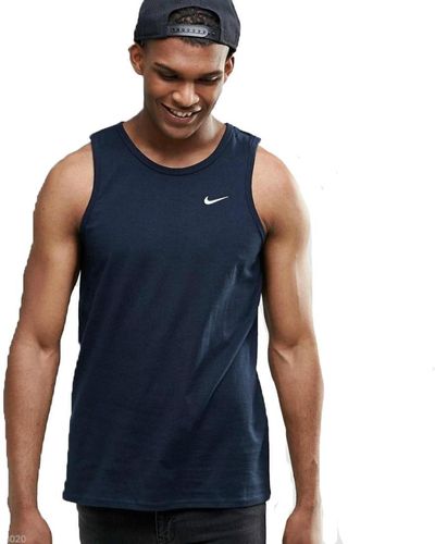 Nike Vest Uomo Regolare Fit Camicia Muscolare Cotone Fitness Navy - Blu