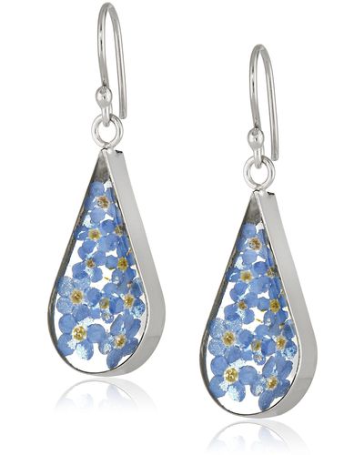 Amazon Essentials Sterling Silver Blue Pressed Flower Teardrop Earrings
