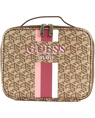 Guess Wilder Cosmetic Organizer Case Taupe Logo - Rose