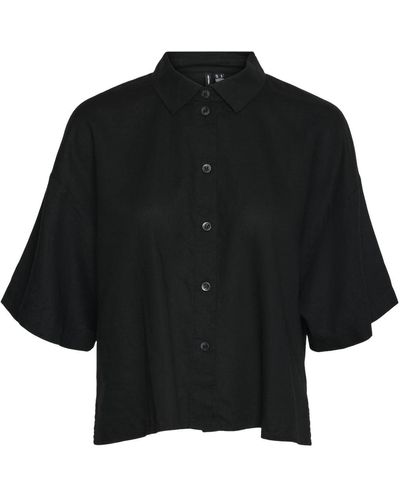Vero Moda Hemd mit Lockerem Schnitt und Knopfleiste Bluse Halbarm bluse - Schwarz