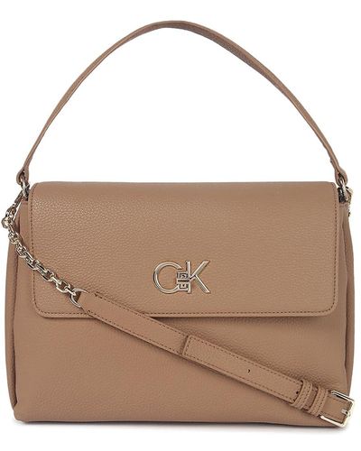 Calvin Klein Borsa Donna Re-Lock Tote Flap con Zip - Marrone