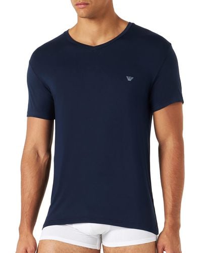 Emporio Armani Underwear V Neck T-Shirt Stretch Deluxe Viscose - Bleu