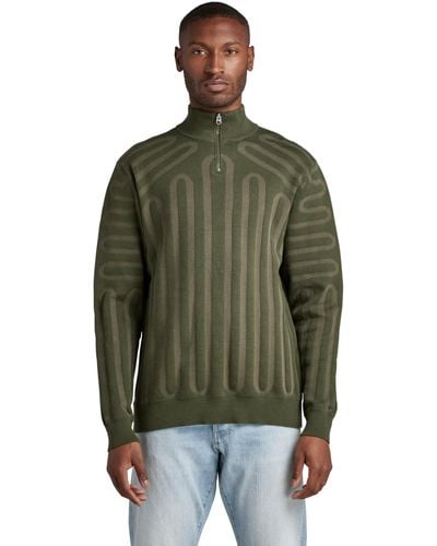 G-Star RAW 3D Line Loose Half Zip Knitted Pullover Uomo - Verde