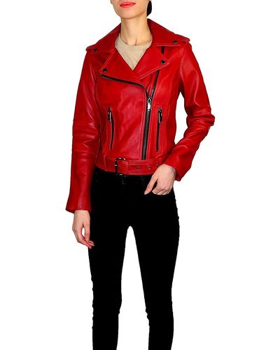 Michael Kors Michael Red Leather Moto Jacket