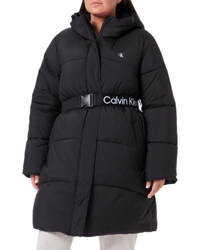 Calvin Klein Coat Plus Logo Belt Long Puffer Winter - Black