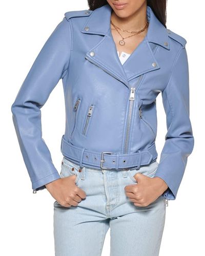 Levi's Faux Leather Belted Motorcycle Jacket - Blue