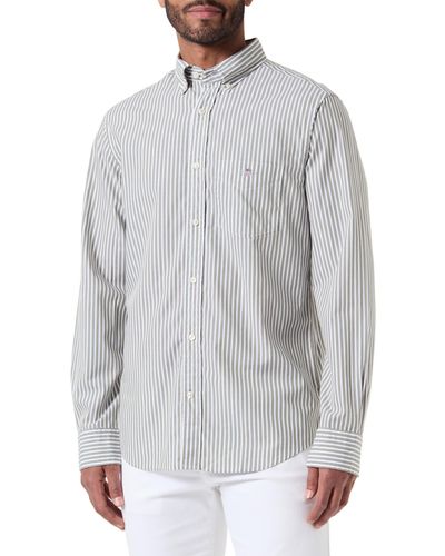 GANT Reg Poplin Stripe Shirt Button - Grey