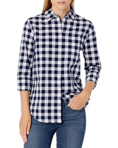 Amazon Essentials Classic-fit 3/4 Sleeve Poplin Shirt - Blue