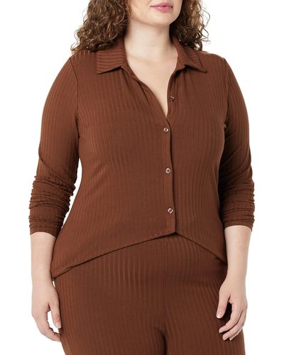 Amazon Essentials Wide Rib Long Sleeve Button-up Collared Cardigan - Brown