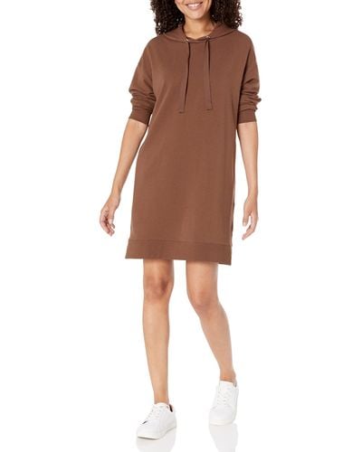 The Drop Iona Long Sleeve Hooded Mini Sweatshirt Dress - Brown