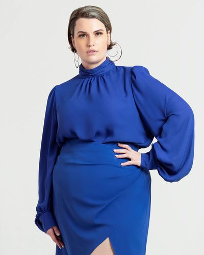 The Drop Dazzling Blue Mock Neck Blouse By @jibrionline