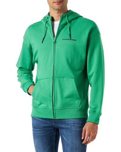 Scotch & Soda Zip-thru Hoodie In Organic Cotton Hooded Sweatshirt - Green
